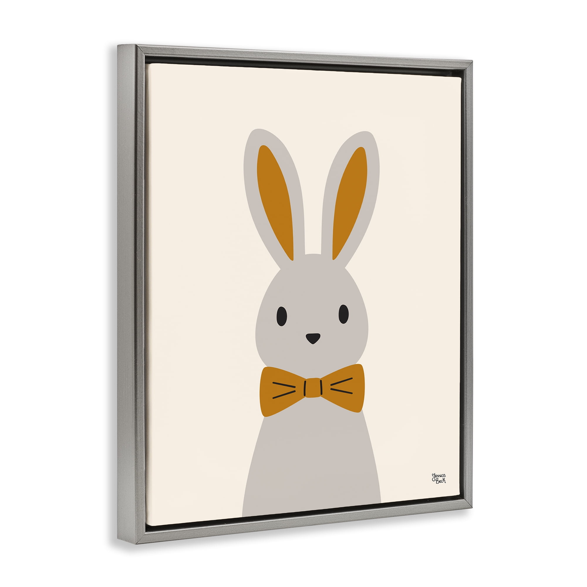Stupell Industries Simple Rabbit with Bowtie Animals Painting Gray Floater Framed Canvas Art Print Wall Art, 25 x 31