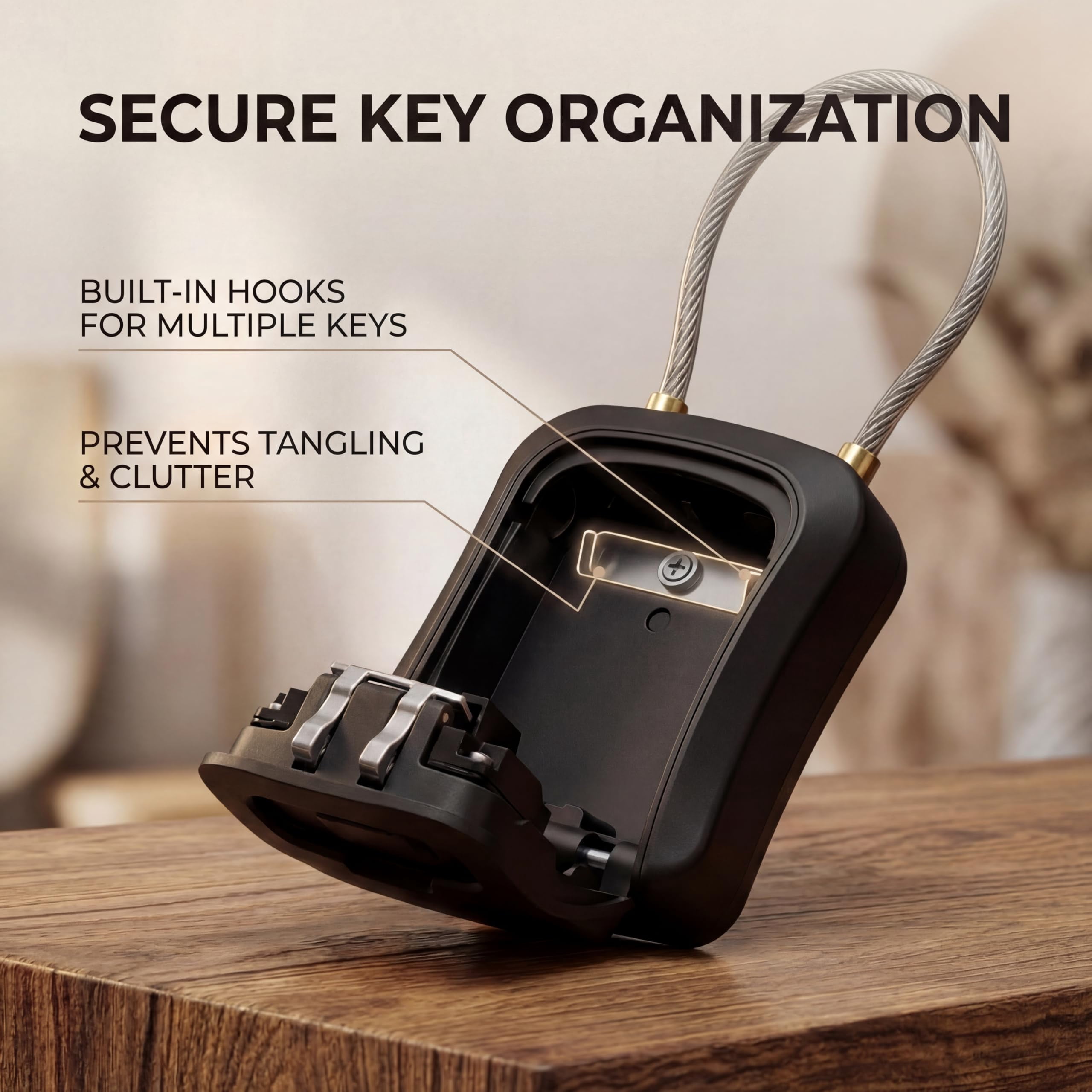 Iron Lock® Key Lock Box Portable with Cable Shackle & Wall Mount – Waterproof Metal Lock Box for Keys with 4-Digit Combination & Resettable Code – Indoor/Outdoor Key Safe (Black, Medium)