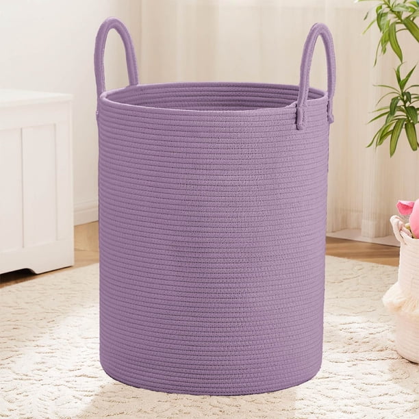 MAGMALIFE Cesta de Lavandería de Cuerda de Algodón, Plegable y Duradera, con Dos Asas Resistentes, Canasta para Ropa Sucia, Almacenamiento y Organización en Baño, Dormitorio y Hogar Color Lila