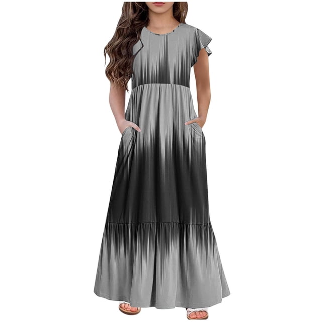 Shorts pour Fille, Robe à Manches Courtes, Mode Été Nouvelle Robe à Manches Courtes Col Rond Couleur Unie
