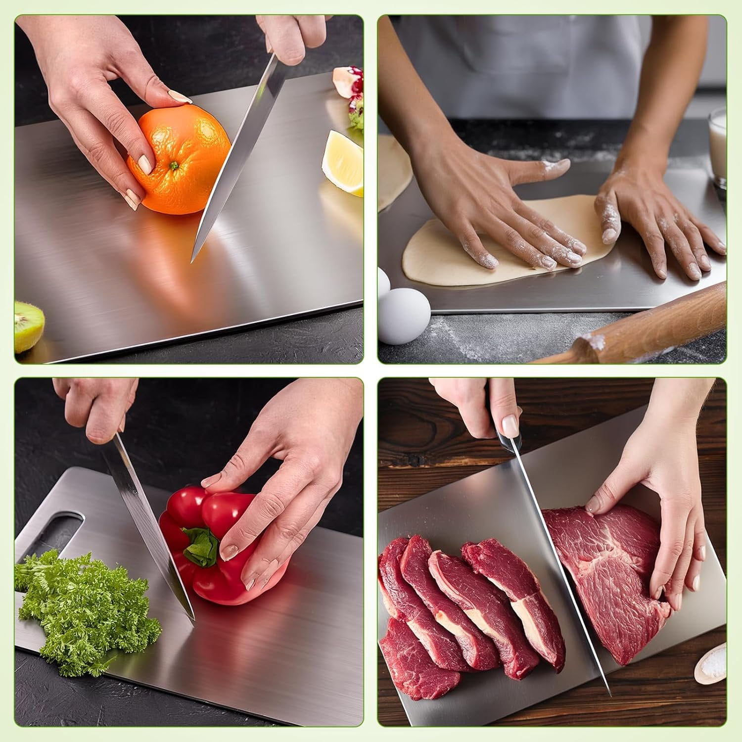 Tikeitoo Stainless Steel Cutting Board Savings 100% Pure Titanium Cutting Board for Kitchen Thickened Cutting Board Chopping Board for Meat, Vegetables, Fruits