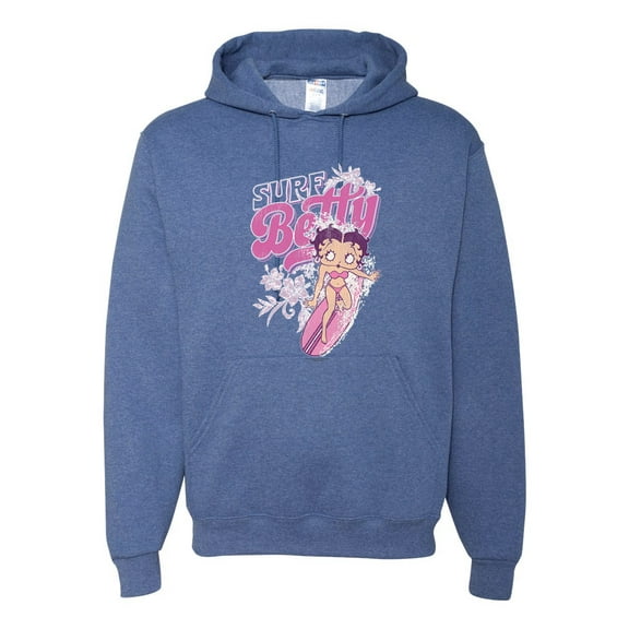 Wild Bobby, Shore Surfer Betty Boop Betty Boop Unisex Hoodie Sweatshirt, Vintage Heather Blue, 3X-Large