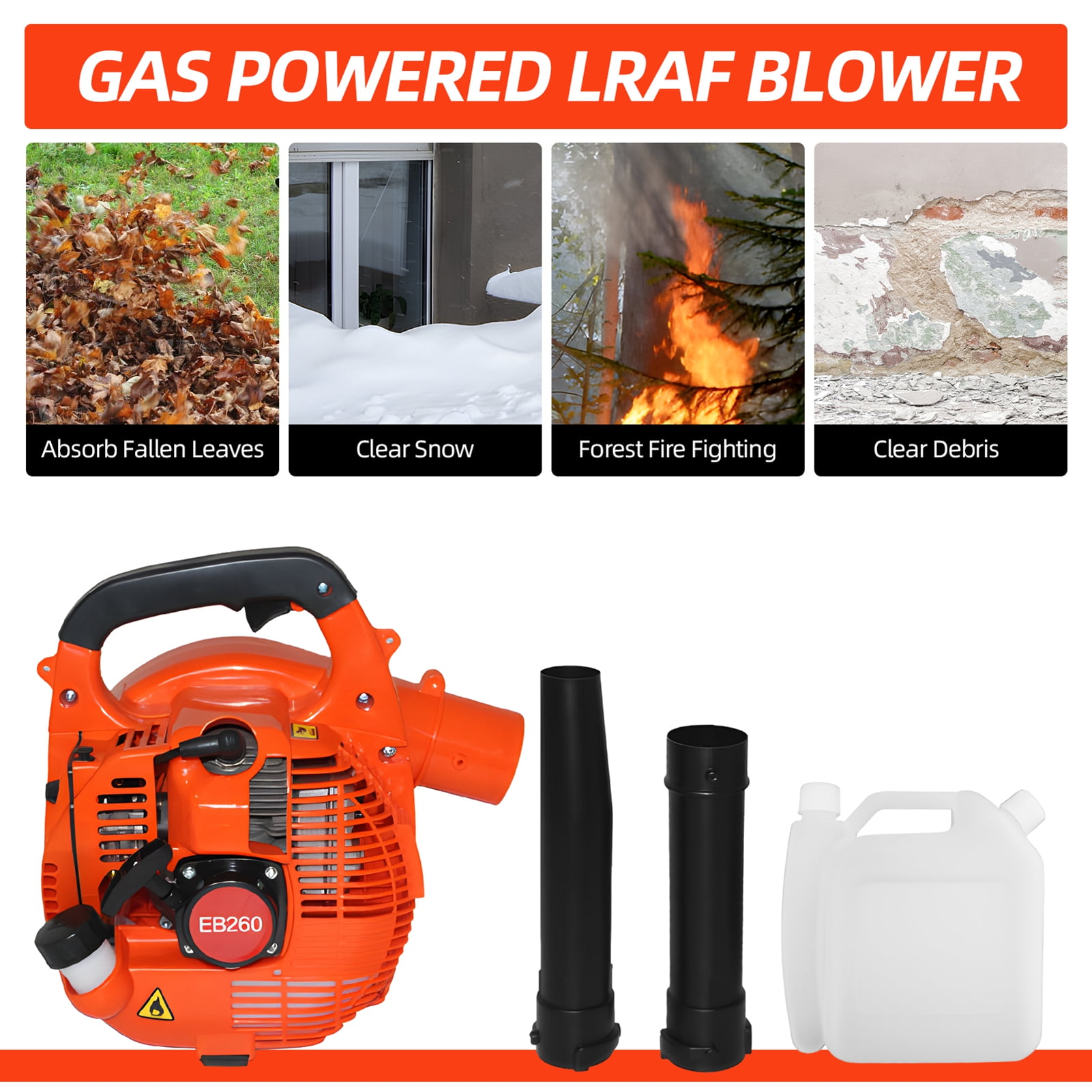 Cacagoo 26cc Gas Leaf Blower, Handheld with Powerful 2-Cycle Engine | 180 MPH, 380 CFM | Lightweight & Quick-Start for Lawn Care, Yard Debris & Light Snow