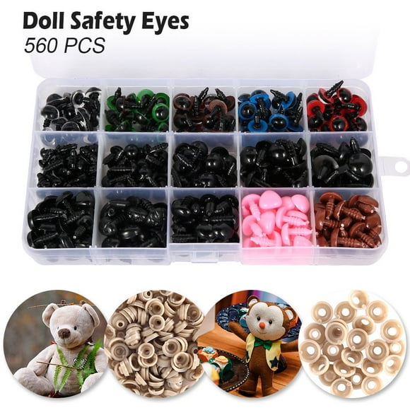 560 Pcs Yeux de Sécurité en Plastique 9-15 mm Yeux de Sécurité Noirs Fabrication de Poupées pour Fabrication de Jouets Bricolage