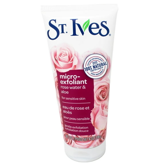 St. Ives Face Scrub Micro-Exfoliant Rose Water and Aloe Vera Natural Exfoliants, 6 OZ - 2 Pack