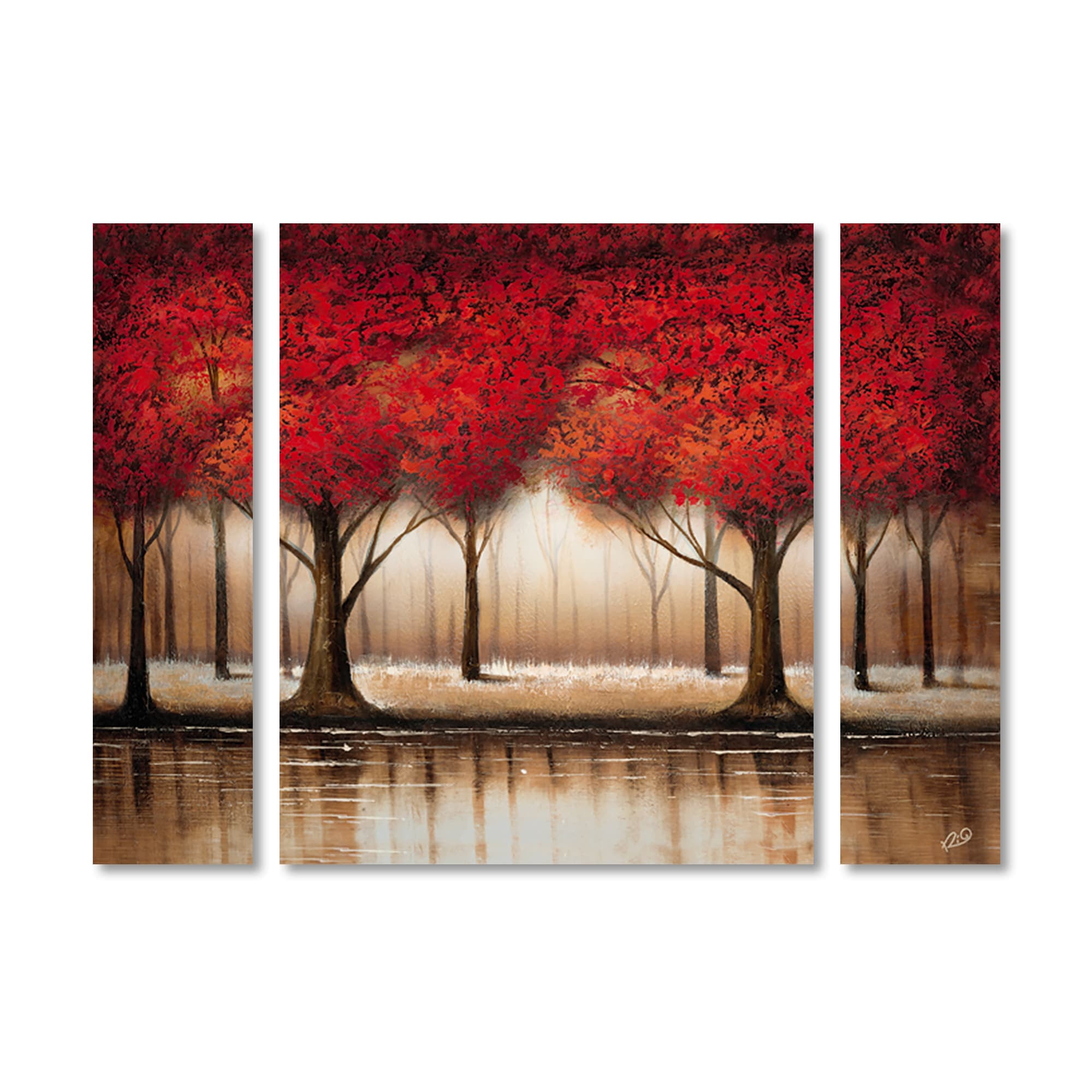 Trademark Fine Art "Parade of Red Trees" Canvas Art by Rio Three Panel Set