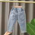 thumbnail image 4 of KYAIGUO Girls Spring Fall Jeans Denim Pants Bottoms for Kids Baby,Toddler Elastic Waist Sports Casual Trousers 1-5Y Little Girls Long Pants Loose Fashion Bell Bottoms, 4 of 7