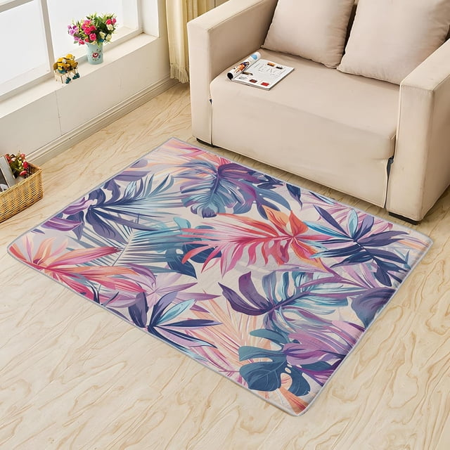 Tropical Leaf Rug 6x9 Area Rugs for Bedroom Living Room, Jungle Botanical Area Rug, Colorful Carpet Machine Washable Non-Slip Large Rug, Soft Low Pile Area Rug, Indoor Decorative Rug G&n41