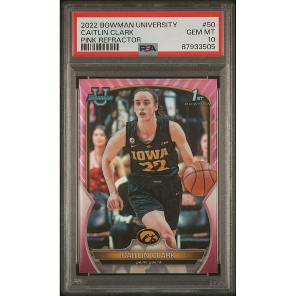 Graded 2022 Topps Bowman University Caitlin Clark #50 Pink Refractor Rookie RC Basketball Card PSA 10 Gem Mint