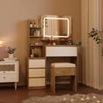 thumbnail image 3 of Coiffeuse Éclairée avec Miroir, Table de Maquillage avec Prise de Courant Intégrée, 4 Tiroirs, Étagères de Rangement et Tabouret pour Chambre, Naturel, 3 of 6