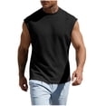 thumbnail image 3 of Men's Sleeveless Tank Top Cotton Blend Summer Vest Casual Solid Muscle Fit Breathable Quick Dry Gym Workout Streetwear Beach | Zenithor,Black XL, 3 of 9