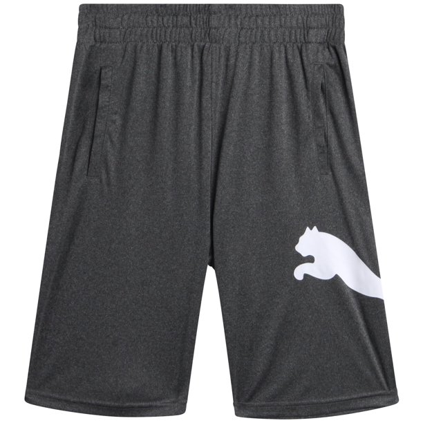 PUMA Pantalones cortos activos para niño - Pantalones cortos de baloncesto deportivos de secado rápido y transpirables con interlock para niños (tallas: 4-20) Talla 8 Charcoal Heather