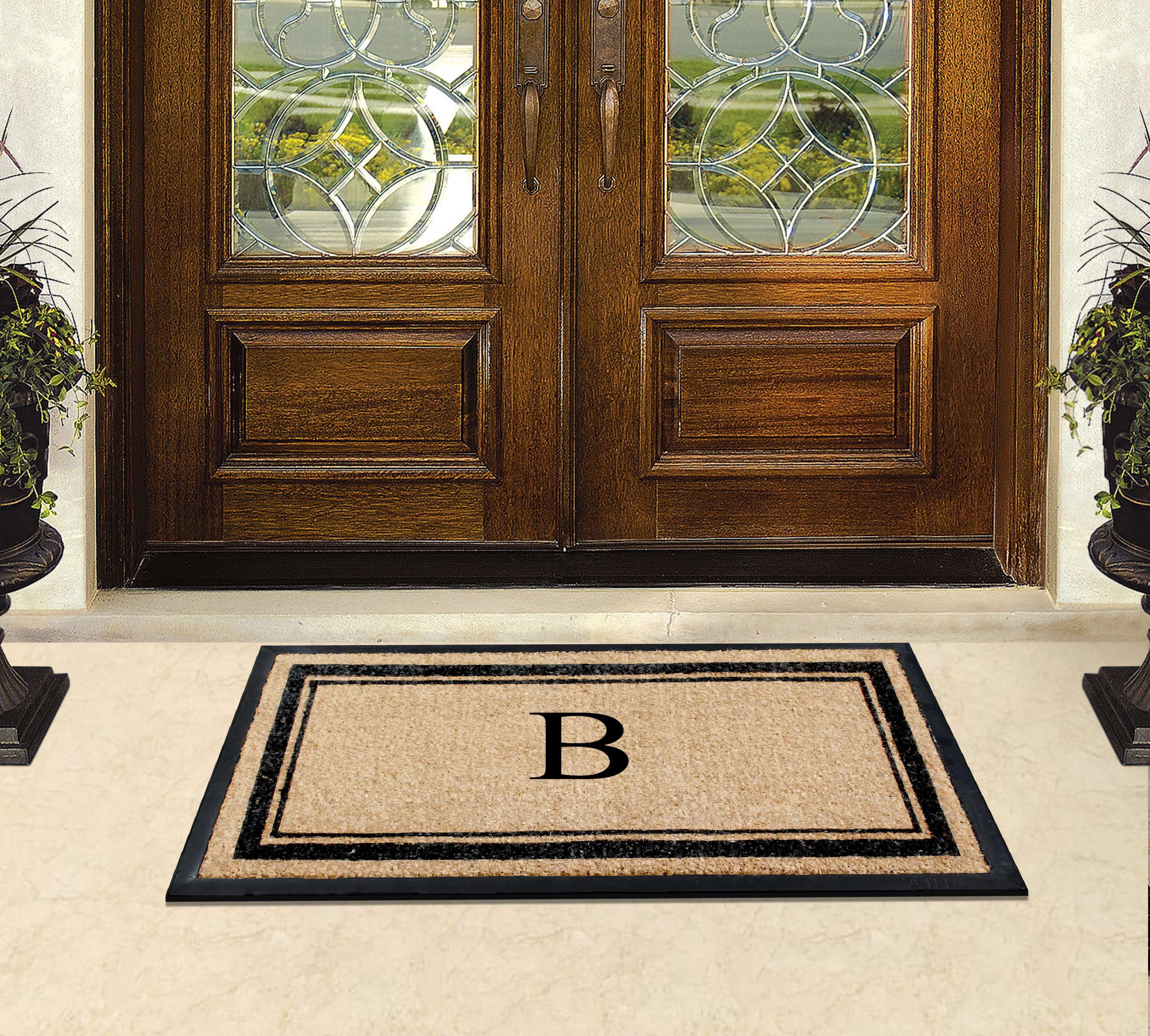 A1HC Natural Coir & Rubber 24"x48" Monogrammed Plain Border Door Mat, Heavy-Duty, Low-Profile, Anti-Shed, Easy to Clean, Outdoor