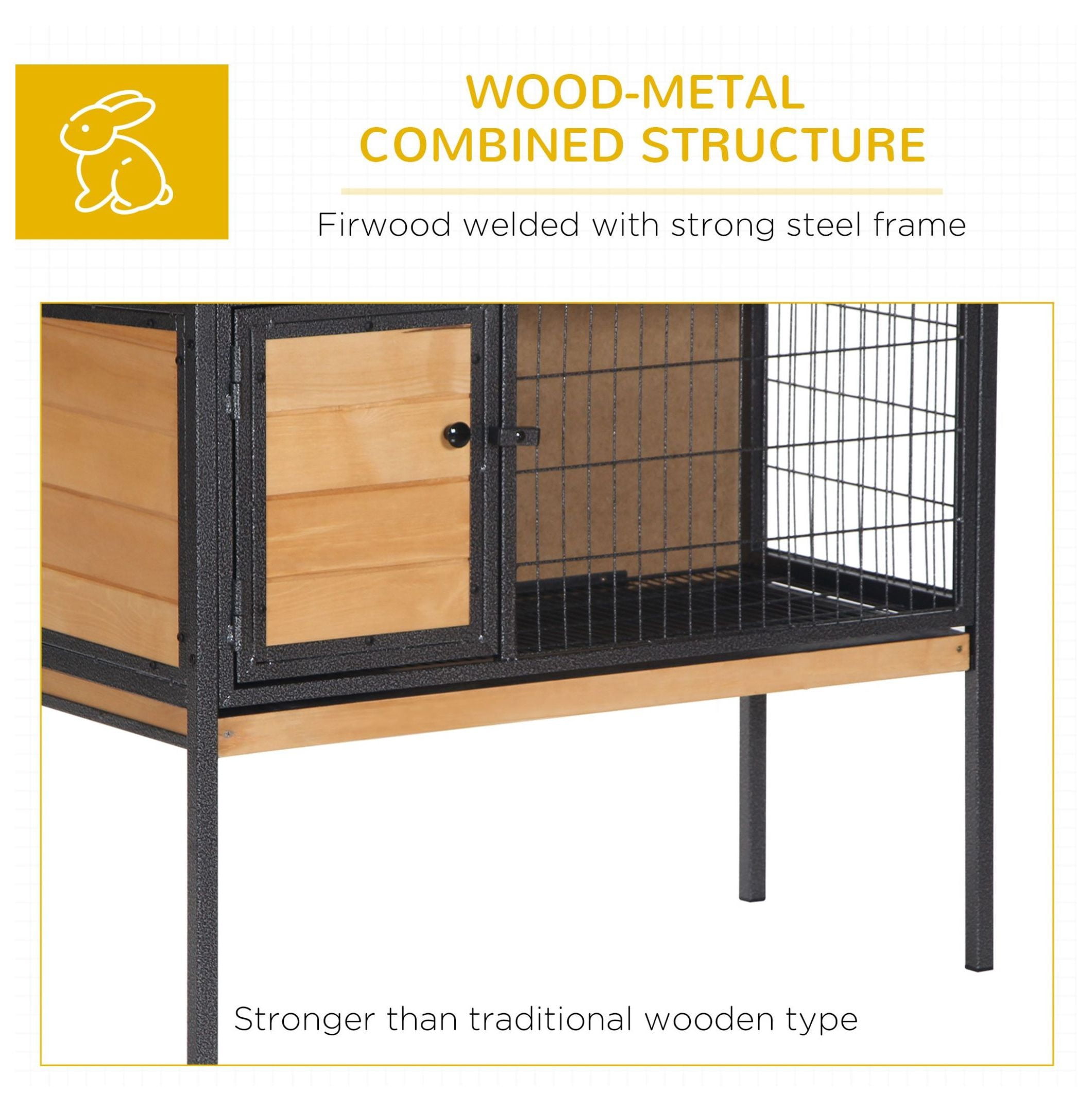 Elevated Outdoor Rabbit Hutch Wooden Pet House Bunny Cage with Removable Tray 36L x 17.75W x 27.5H Natural