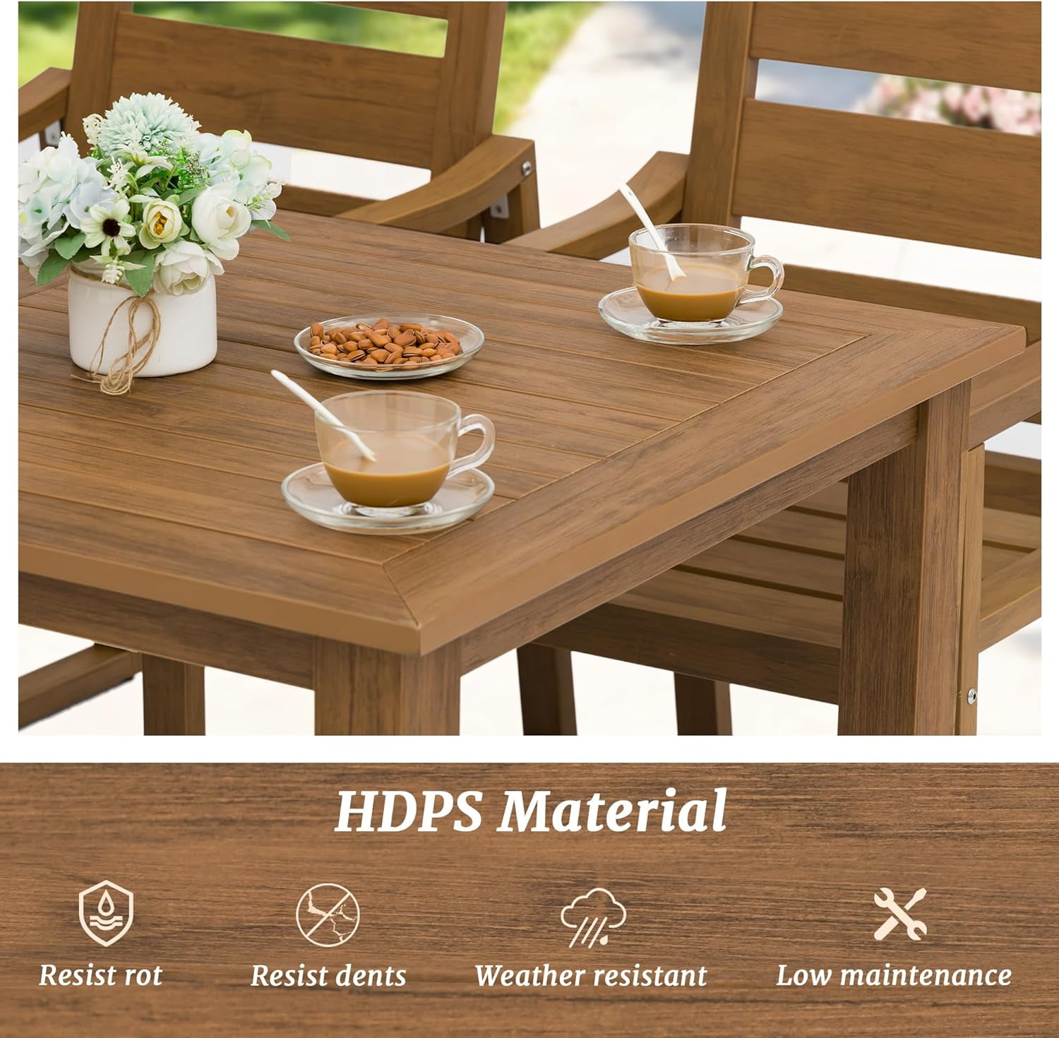 Dycanpo Outdoor Dining Chairs Set of 4,Weather Resistant Patio Chairs with Armrest for Indoors,Teak