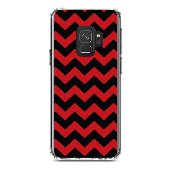 DistinctInk Clear Shockproof Hybrid Case for Samsung Galaxy S9 (5.8" Screen) - TPU Bumper, Acrylic Back, Tempered Glass Screen Protector - Black Red Stripes - Stripes Pattern