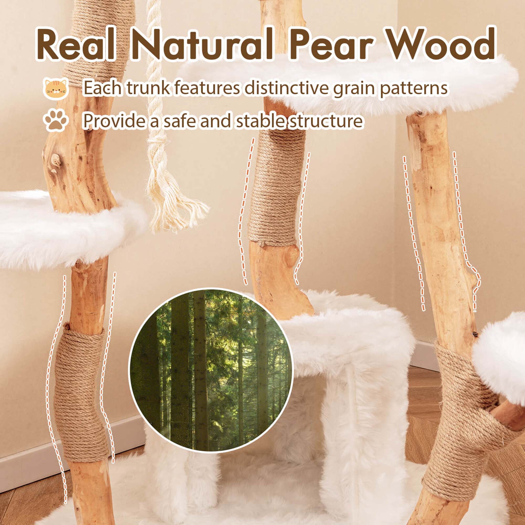 Costway 66" Tall Solid Wood Cat Tree with Perch Condo Jute Scratching Posts Sisal Rope