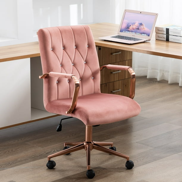Duhome Velvet Swivel Home Office Chair Executive With Arm And Rhinestone Deco Mid Back Pink Com Duhome Velvet Swivel Home Office Chair, Rose Colored Desk Chair
