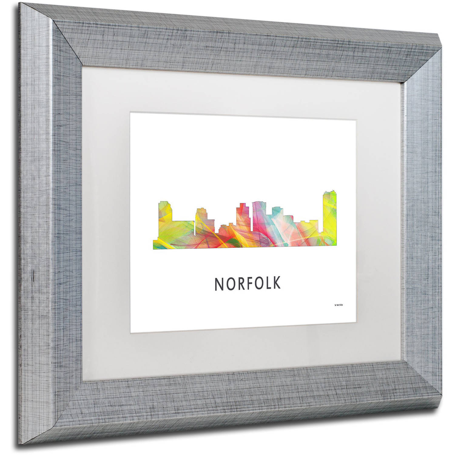Trademark Fine Art 'Norfolk Virginia Skyline WB-1' Canvas Art by Marlene Watson, White Matte, Silver Frame
