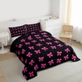 thumbnail image 3 of Homewish Girl Lovely Bowknot Full Size Comforter Sets,Cartoon Ribbon Bow Bedding Comforter Set,Pink Black Bedding Sets For Kids,Ultra Soft Home Decor Reversible,3-Piece, 3 of 8