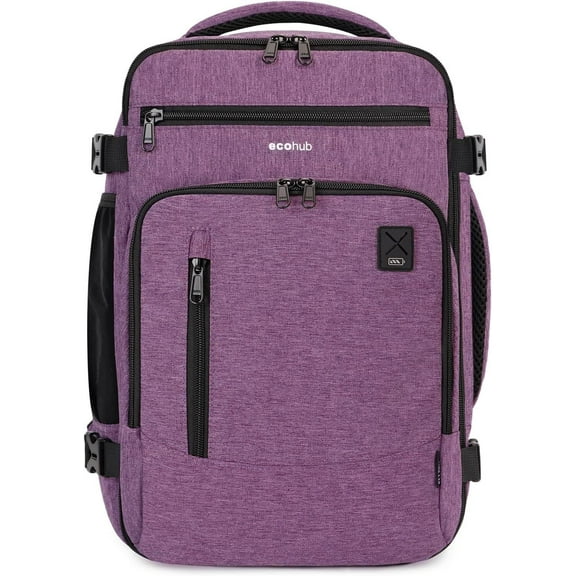 ECOHUB Expandable Travel Backpack with USB for Women Men Lightweight Airline Approved Personal Item Bag Laptop Travel Essentials Hiking, 20L, Pink