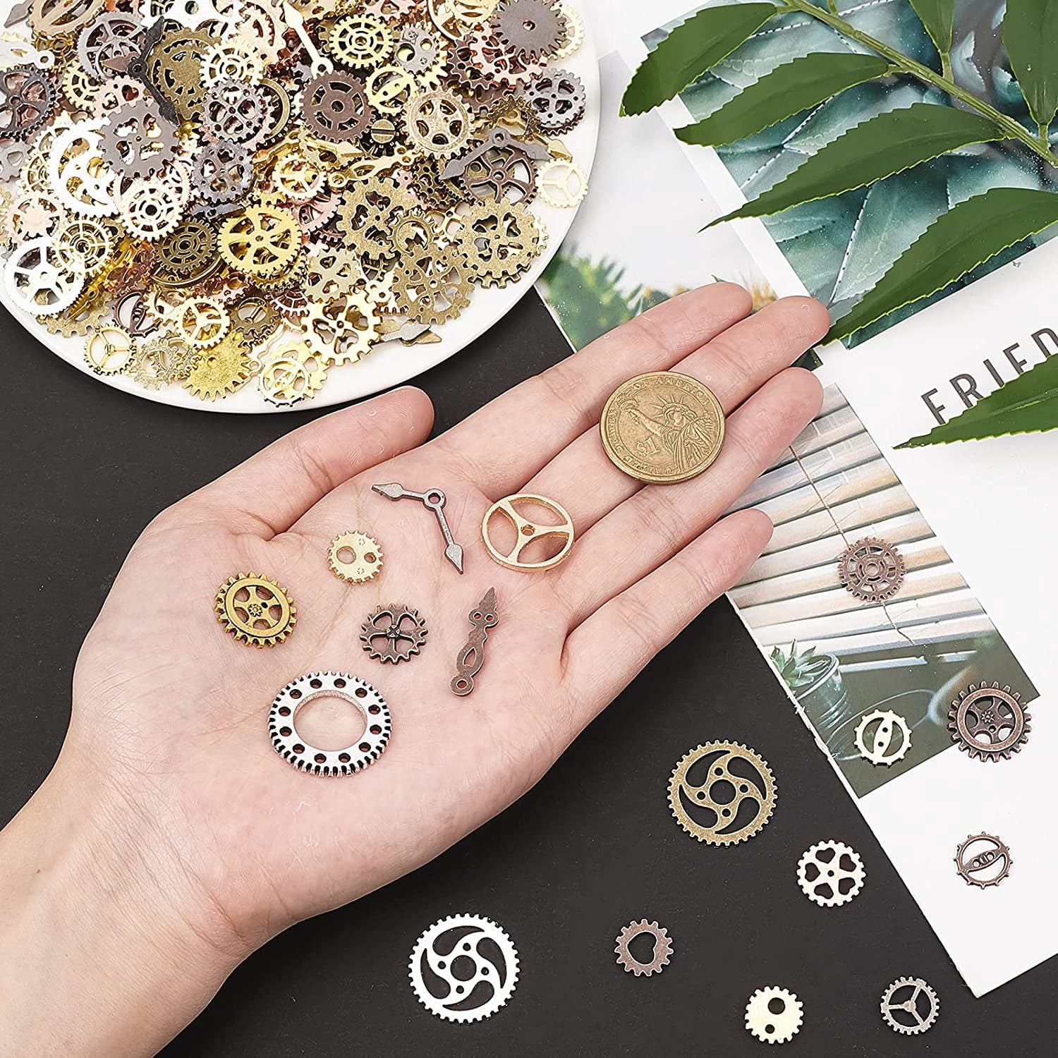 DIY 400Pcs Resin Fillers Antique Steampunk Gears Charms 8-Color UV Epoxy Resin Supplies Filling Accessories Mixed Color DIY