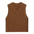 thumbnail image 3 of Dtydtpe Clearance Sales, Vests for Women, Women's Knitted V-Neck Vest Sleeveless Top Pullover Uniform Cropped Sweater Sleeveless Sweaters for Women, Brown, 3 of 4