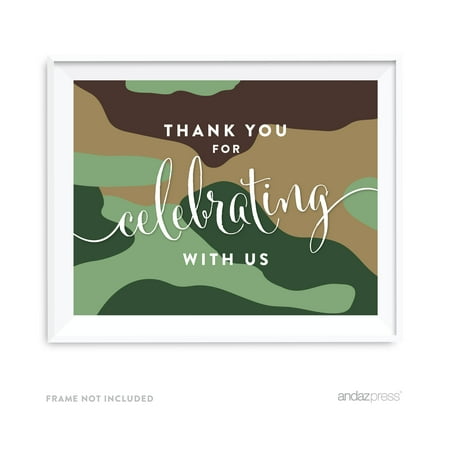 Thank You For Celebrating With Us! Woodland Camouflage Boy Baby Shower Party Signs