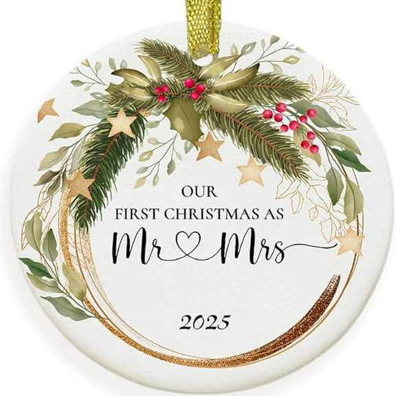 Wedding Gifts for Couple, Our First Christmas Married Ornament 2025, First Christmas Married Ornament, 1st Xmars As Mr and Mrs, Newlywed Gifts for Couples 2025, Bridal Shower Wedding Gift