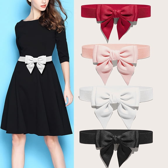 YVNAURA Big Bow Wide Elastic Belt for Women Cute Stretchy Waist Belt One Size Vintage Bowknot Belt for Dresses Skirts Jeans Tunics Coats Party Wedding Daily Wear Gift for Her, White,One Size
