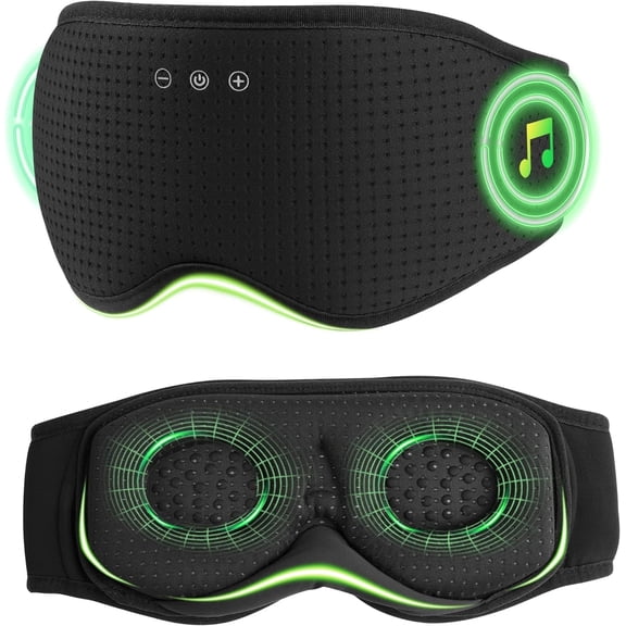 Bluetooth Sleep Mask Headphones, 3D Removable Eye Cups, Bluetooth 5.4, Auto‑Off Timer, Stereo Audio, for Side Sleepers Travel Night Sleep
