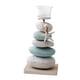 thumbnail image 2 of Candelabro de piedra náutica para centro de mesa, soporte para velas de pilar de playa Verde Blanco, 2 of 9