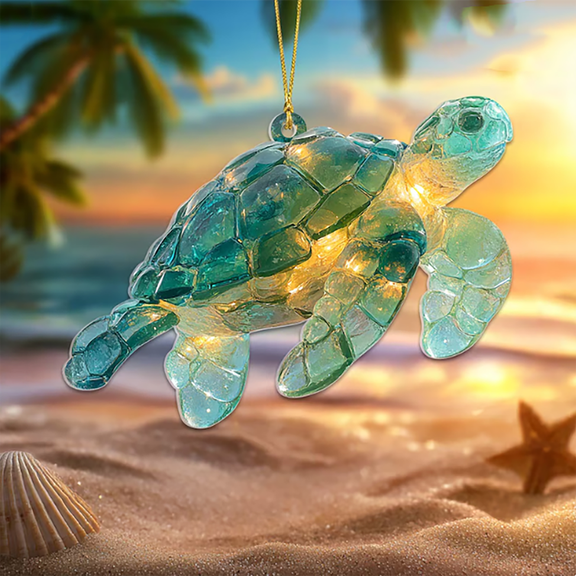 Sea Glass Ocean Hanging Ornament Acrylic Sea Life Pendant Transparent Marine Animal Decor Exquisite Animal Pattern Coastal Ornament Beach Theme Decor 3.15 Inch (1Pcs)