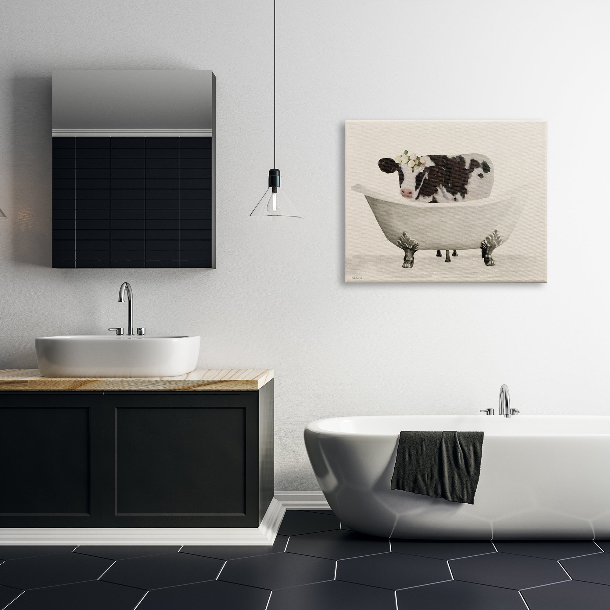 Stupell Industries Antique Bathtub Cow Animals & Insects Painting Gallery Wrapped Canvas Print Wall Art, 40 x 30