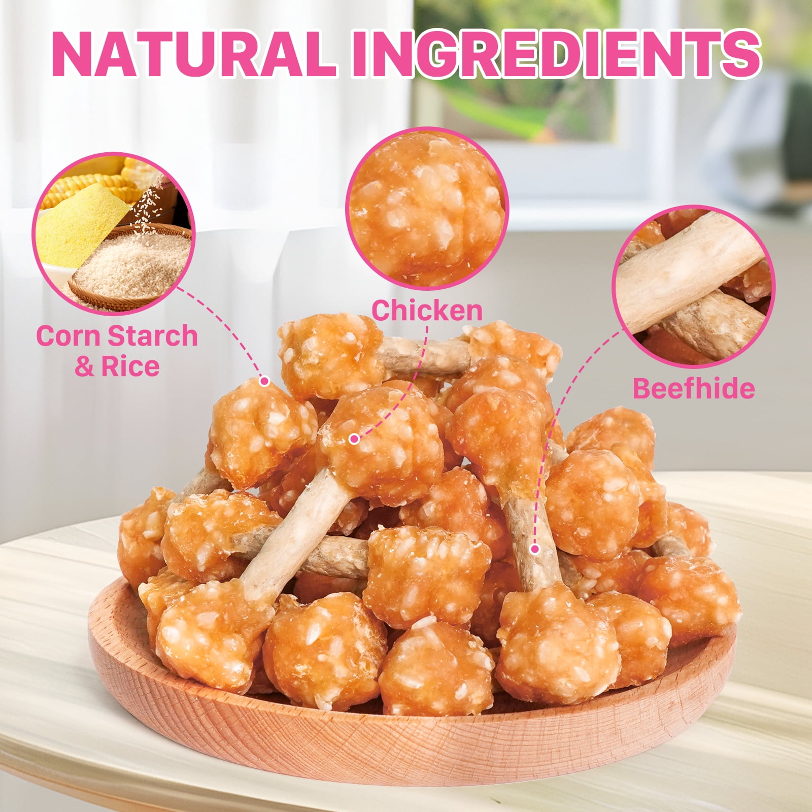 Puddonio Chicken, Rice with Rawhide Dumbbell Dog Treats, 16 oz