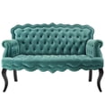 thumbnail image 4 of Contemporary Modern Urban Designer Living Room Lounge Club Lobby Loveseat Settee Sofa, Velvet Fabric, Aqua Blue, 4 of 8