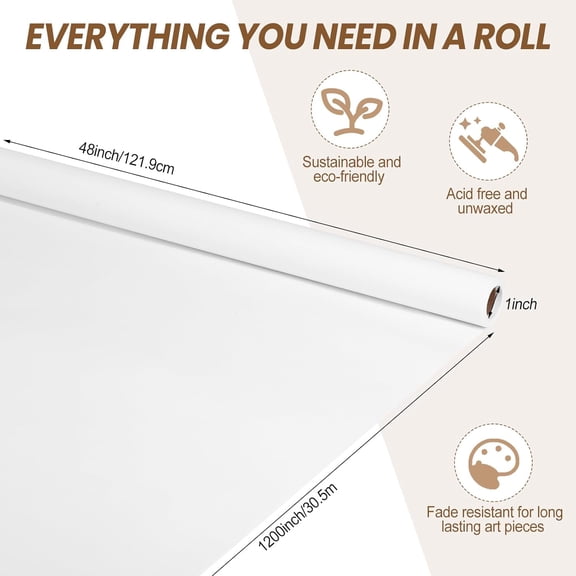 2 Pack Kraft Paper Wide Jumbo Roll 48 x 1200 (100ft) Kraft Wrapping Paper for Moving, Packing, Gift Wrapping, Craft, Postal, Table Runner(White)