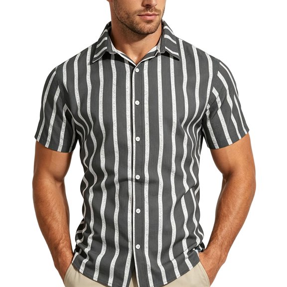 Guluxicc Men's Striped Shirts Button Down Short Sleeve Shirts for Everyday Wear Summer Casual Outfits