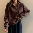 thumbnail image 3 of Brondbend Women Hoodies Pullover Women Long Sleeved Button Pullover Solid Color Comfy Stylish Plus Size Tops Lady Mountaineering Fall Winter Wear Brown, 3 of 5