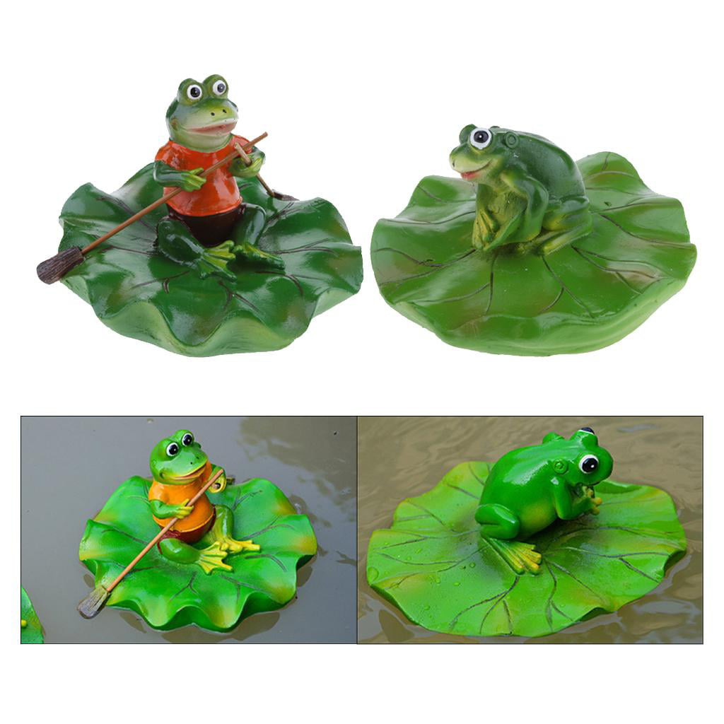 Creative Animal Ornament Water Floating Frog Rowing on Lotus Leaf Figurine 