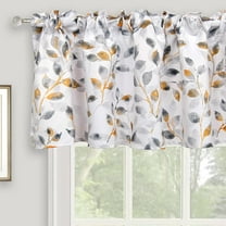 Watercolor Leaves Print Valance for Windows, Grey Floral Printed Short Curtains Valances Rod Pocket for Kitchen Bathroom Cafe Window Treatment 52 x 18 Inches, Orange/Gray