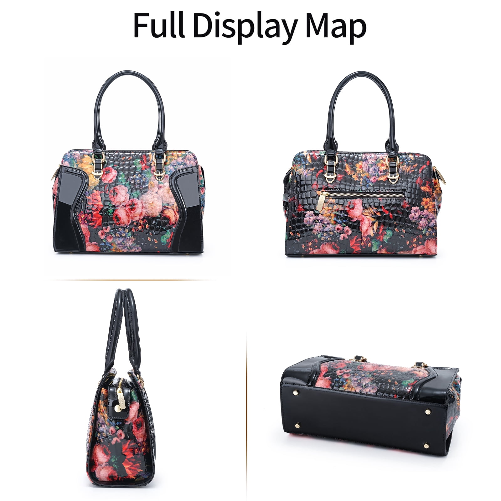 Feimina Black Rose Purse, Womens Floral Leather Tote Bag, Genuine Leather Handbags For Women, Large Purses And Crossbody Bag