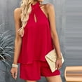 thumbnail image 5 of Women's Summer 2 Piece Outfits Casual Sleeveless Hollow out Tank Tops Wide Leg Shorts Lounge Sets Tracksuit, 5 of 8