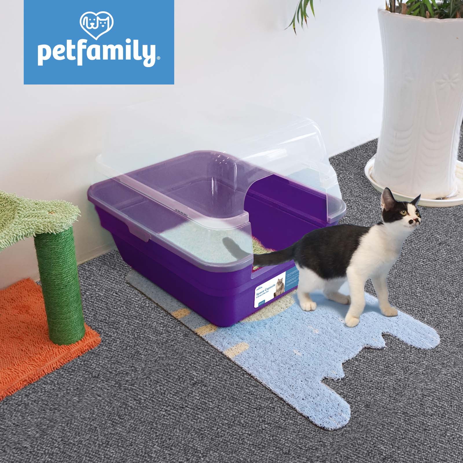Petfamily Extra Large Cat Litter Box, Color Purple, Jumbo Hooded, 21.50 x 17.90 x 17.25 in