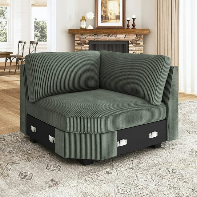 HONBAY Siège d'Angle pour Canapés Sectionnels Modulaires en Velours Côtelé, Vert