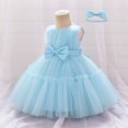 thumbnail image 6 of Ruyang Toddler Baby Tulle Dress Bow Flower Print Pleated Smocked Dresses Elegant Cute Ruffles Sleeve Summer Casual Dresses, 6 of 9