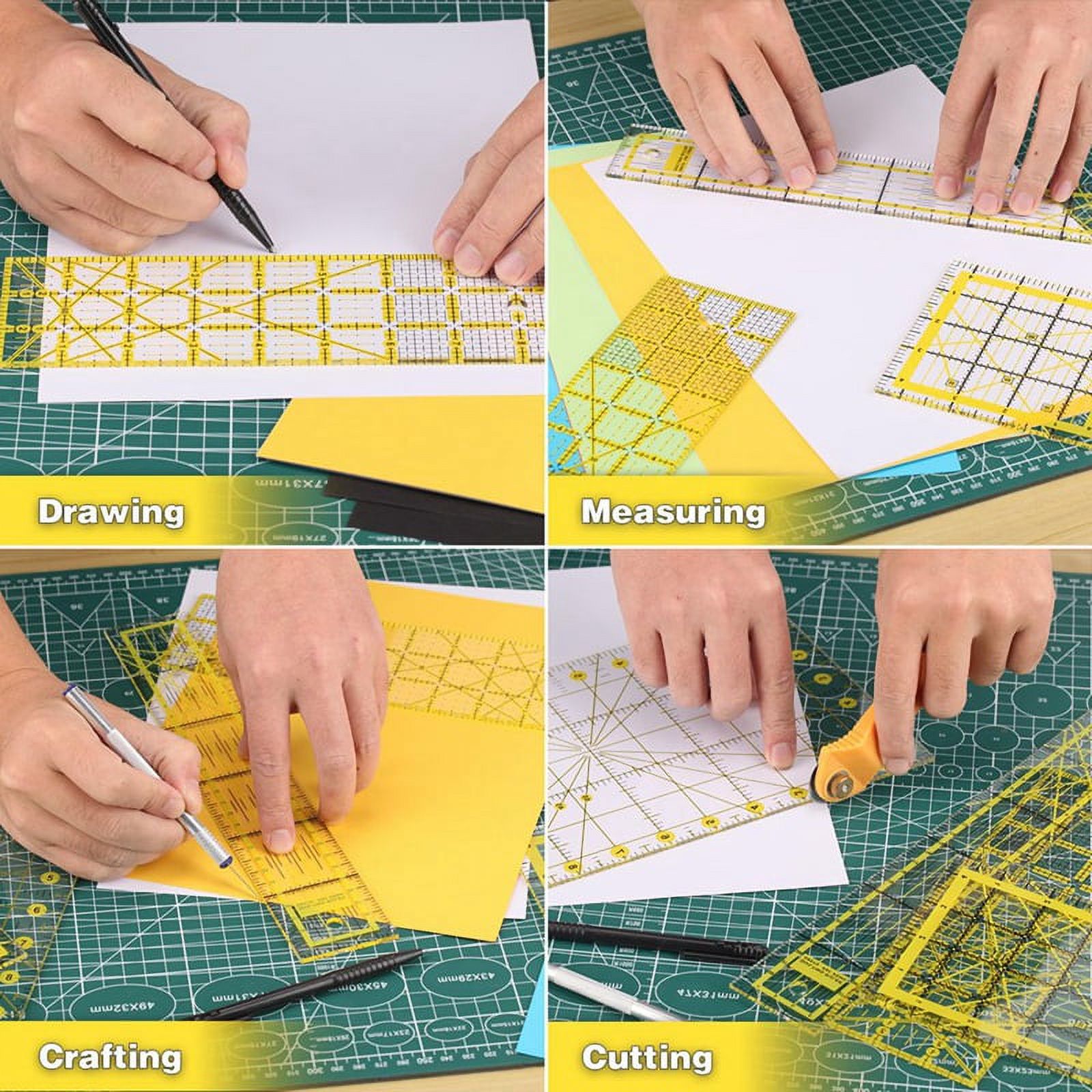 Acrylic Quilting Ruler Set with Double-Colored Grid Lines, Clear Mark Square Ruler Quilting Templates for Sewing,Drawing,6 x quilting rulers 50 x non slip rings