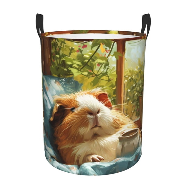 Fotbe Lazy Home Style Guinea Pig Cesto de Ropa con Asas, Cesto Impermeable de Gran Capacidad, Bolsa de Lavado para Dormitorio, Cesto de Ropa con Ruedas y Asas-Medium
