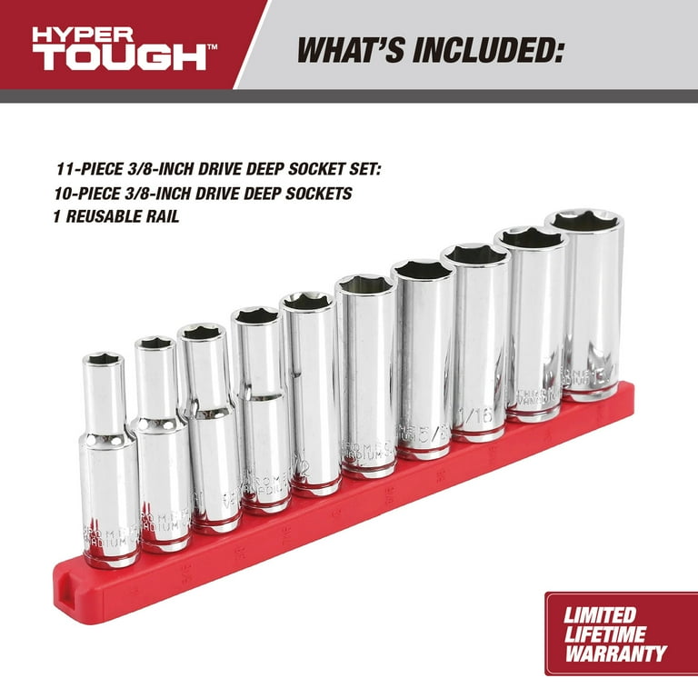 Hyper Tough 11-Piece 3/8-inch Drive Deep Socket Set (SAE