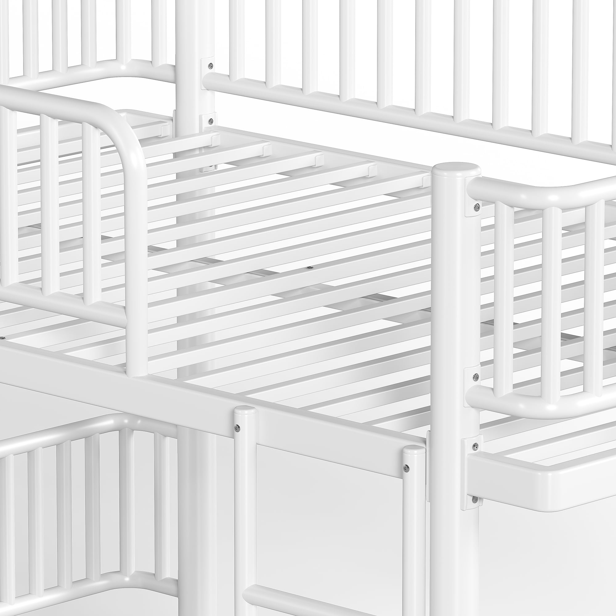 Queen over Queen Bunk Bed with Ladders and Guardrails, Metal Bunk Bed Frame Convertible into 2 Separate Platform Beds for Bedroom All Ages, No Box Spring Needed, White